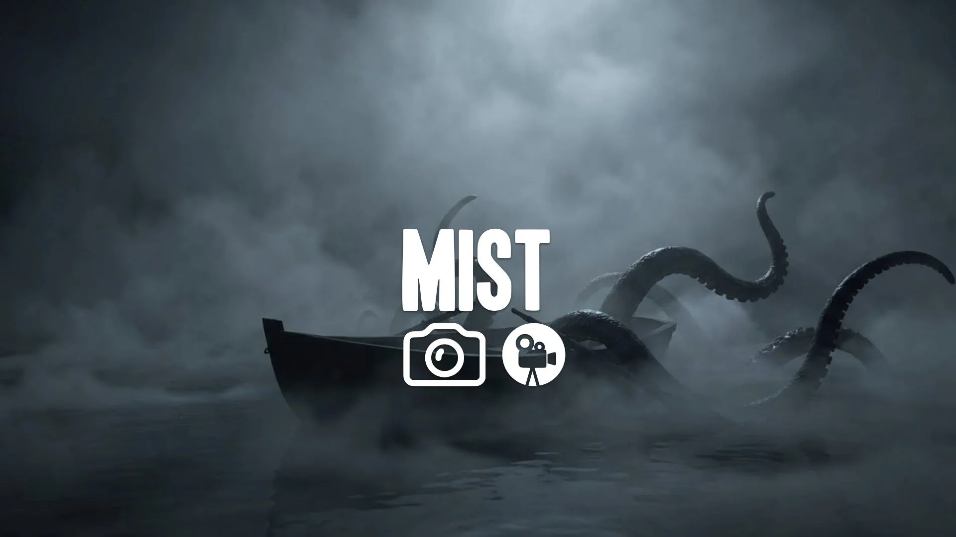 1. Thick unnatural mist rolling over lake engulfing boat tentacles appearing silhouette horror no music 