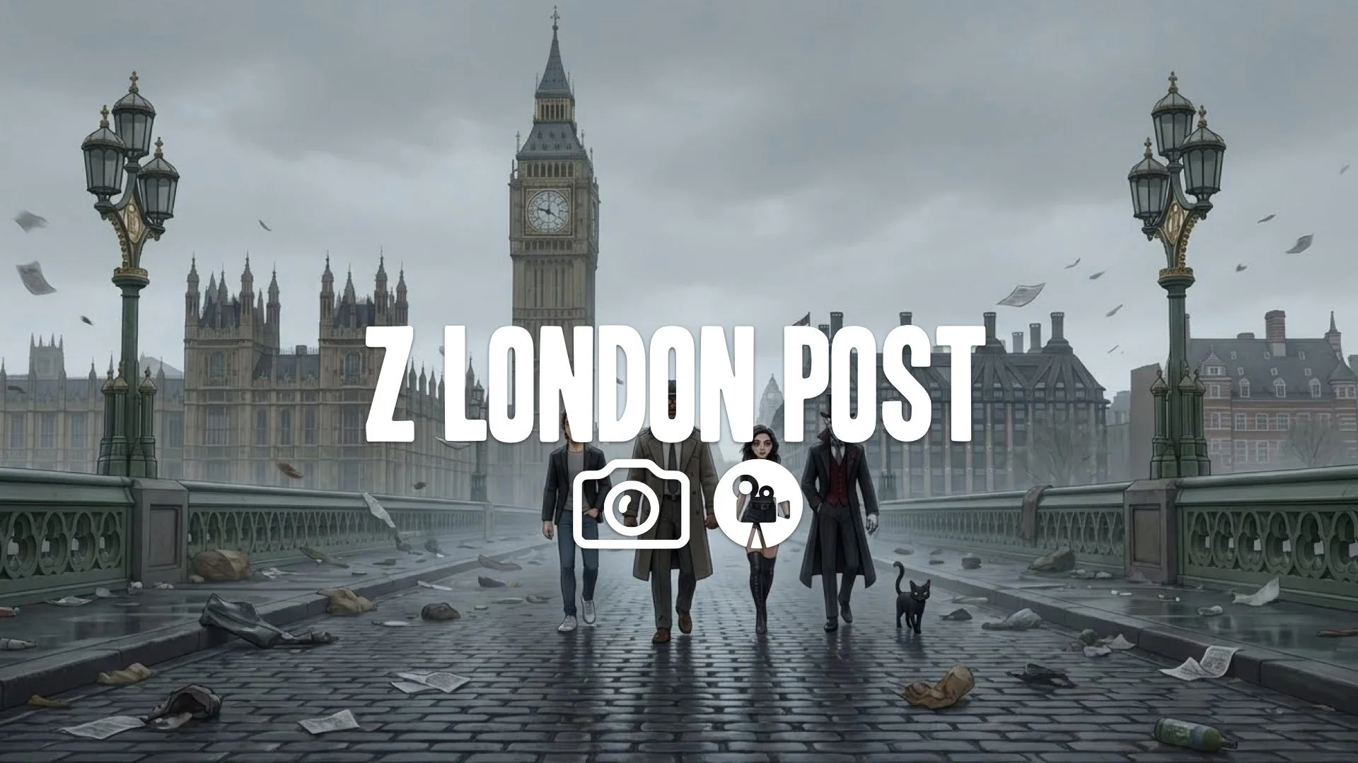 1. Man walking across empty Westminster Bridge London abandoned trash blowing wind desolate wide shot no music