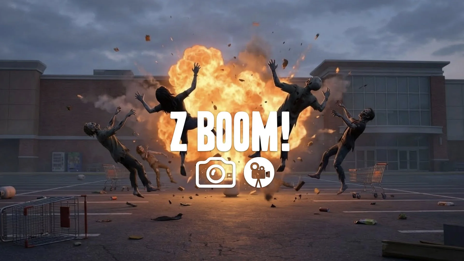 1. Propane tank explosion zombie crowd bodies flying slow motion fire mall parking lot no music