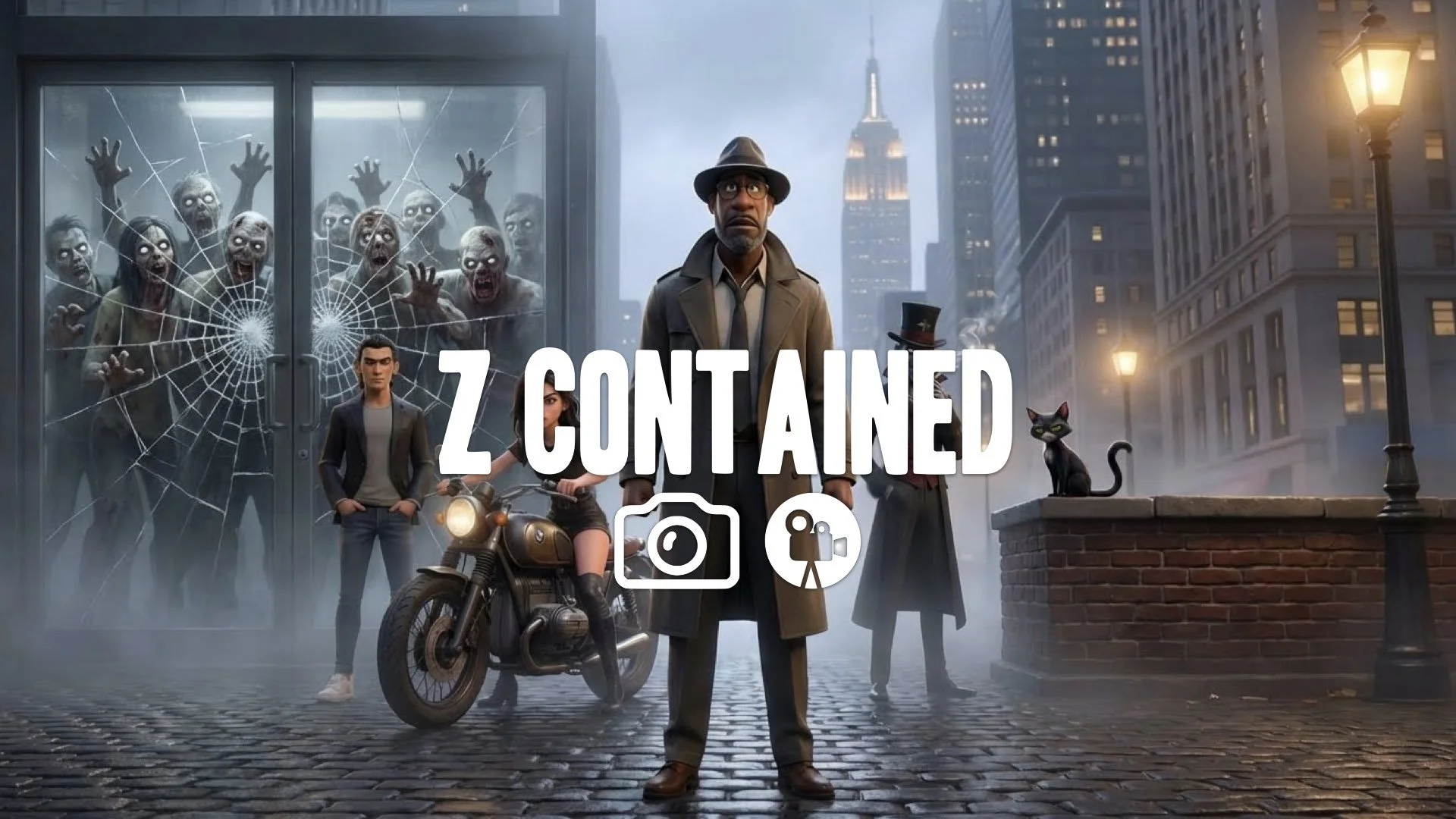 1. Zombies piling up behind glass door cracking spiderweb fracture pressure building terrifying no music