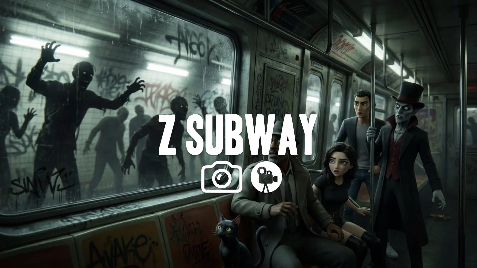 1. Shadow of zombies on train window tunnel lights flashing rapid movement silhouette fear no music