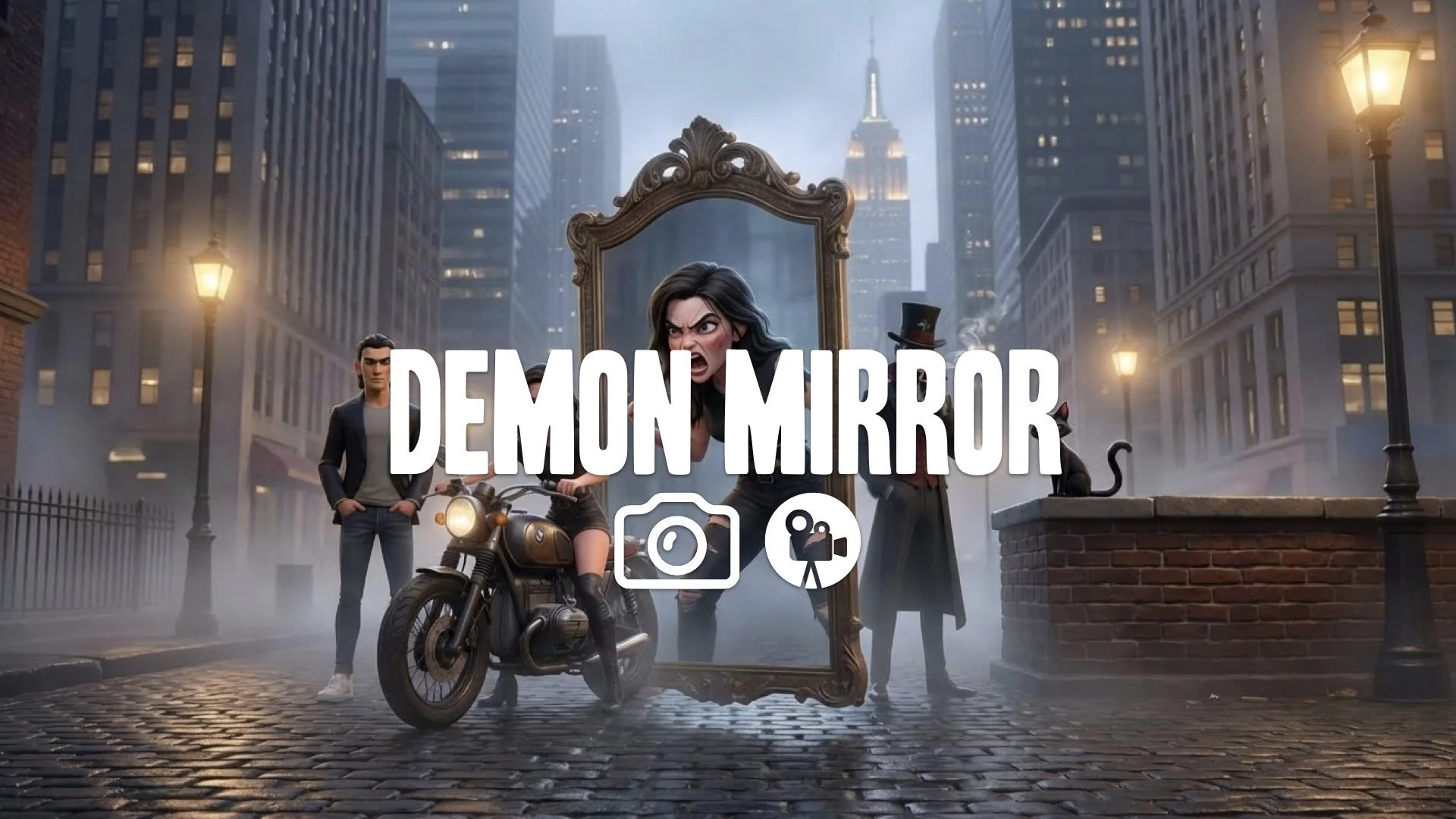 1. Woman looking in mirror reflection showing different angry personality talking back split persona no music