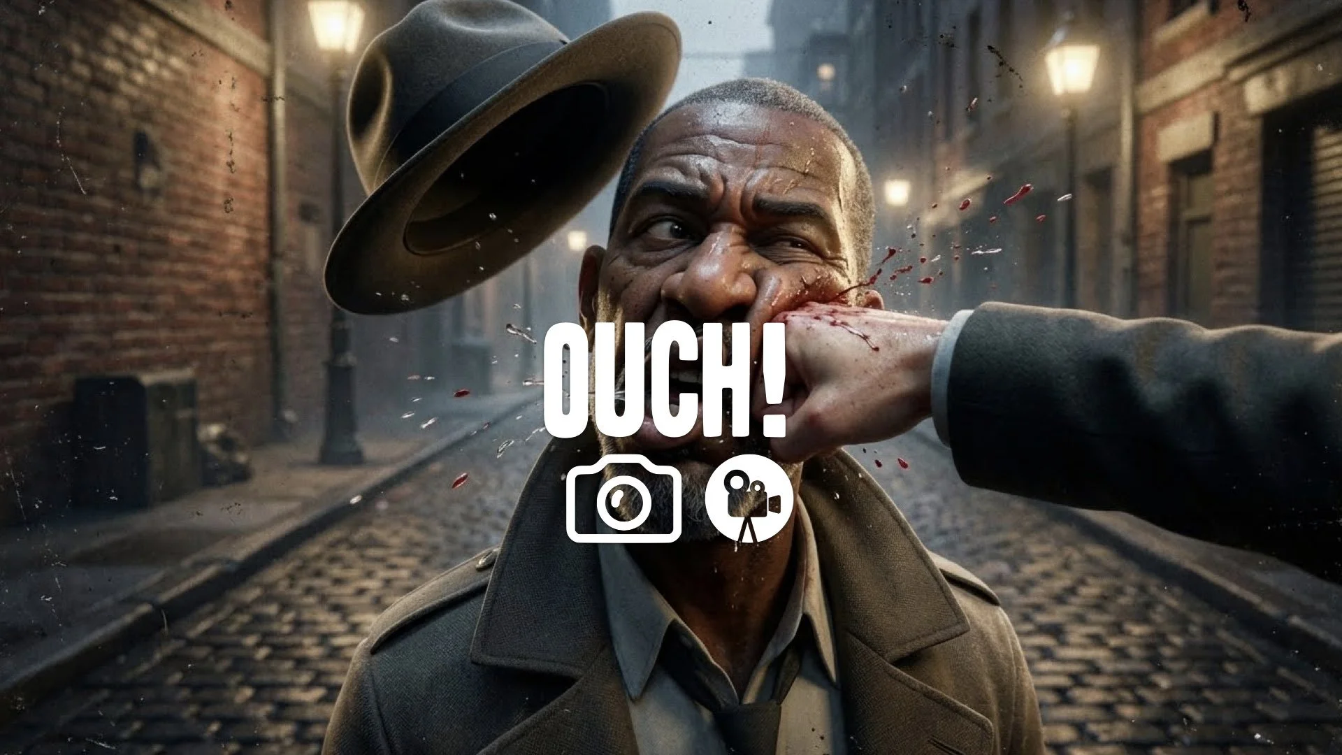 1. Brutal punch impact face distortion sweat and blood flying ultra slow motion visceral gritty texture no music