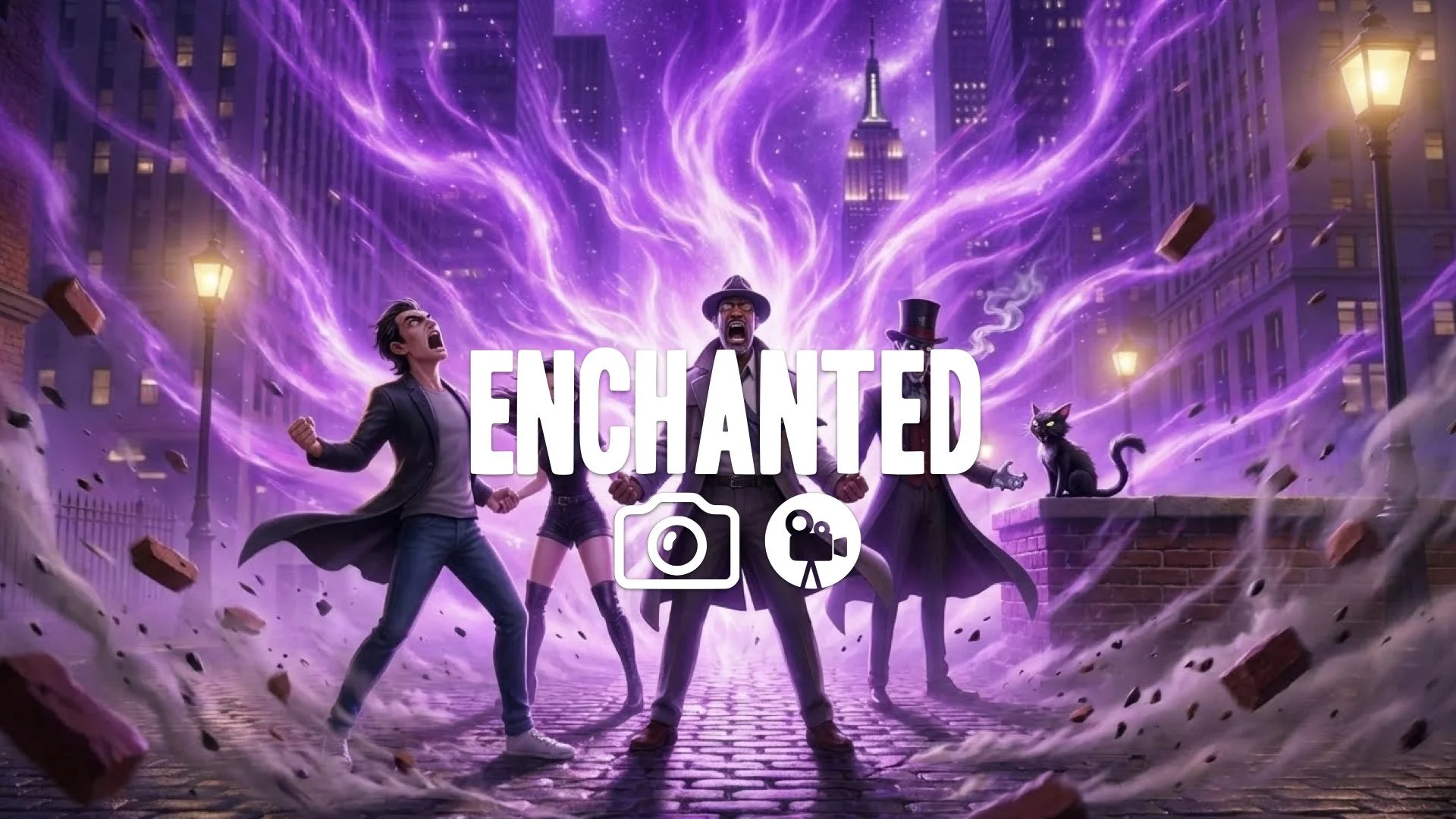 1. Heroes holding hands sharing massive purple energy surge screaming power cosmic force wind blowing debris no music