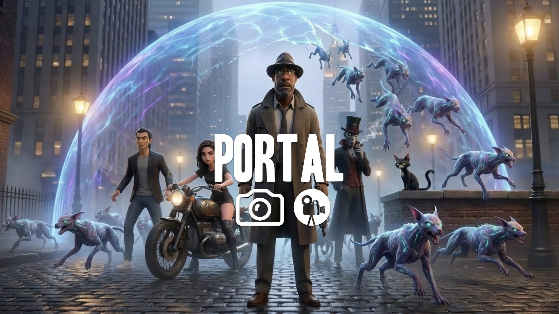 1. Energy shield dome opening slightly alien dog creatures pouring through energy barrier grass plains battle no music