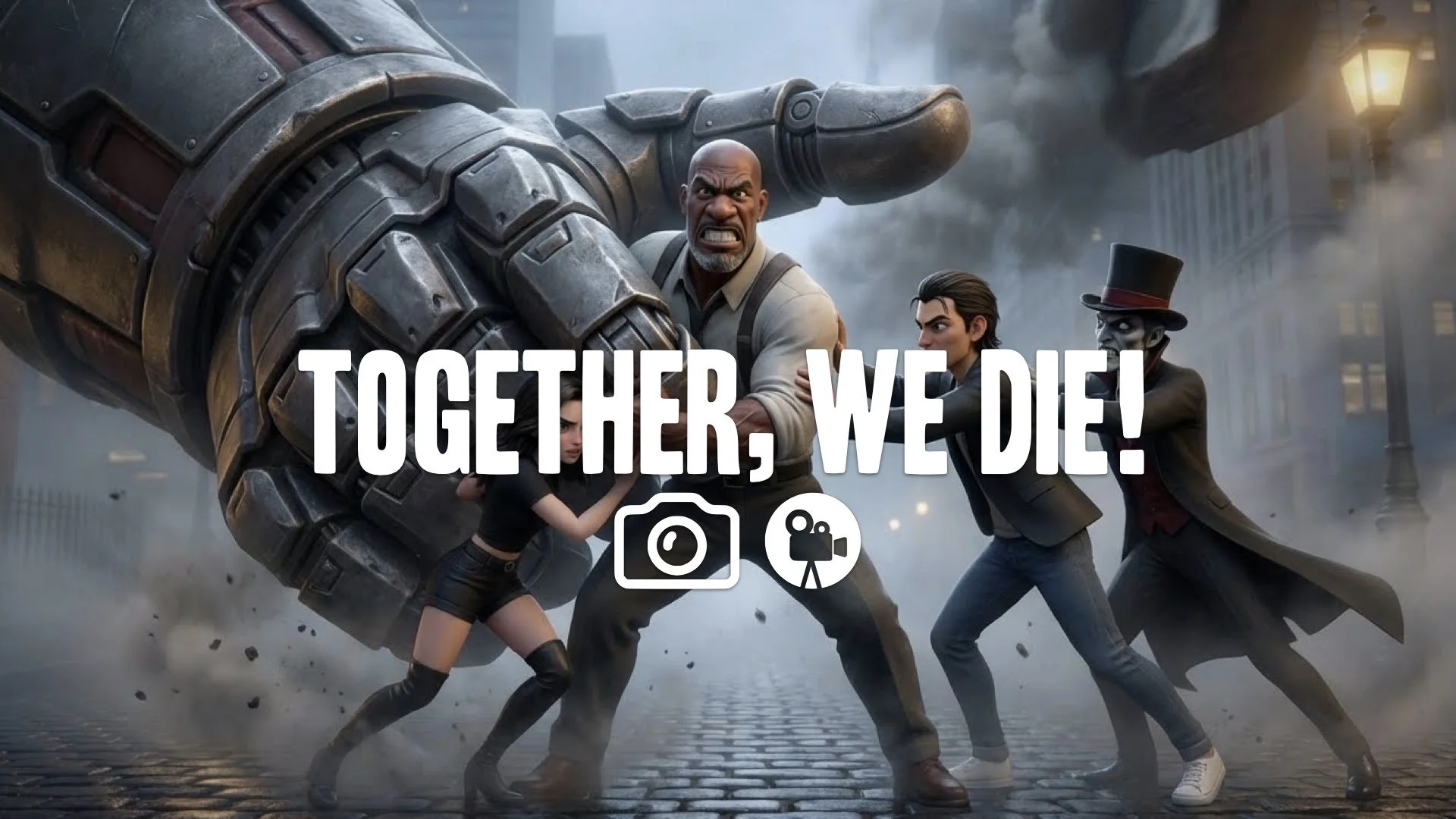 1. Super soldier struggling to hold back titan's gauntlet hand straining muscles brute force desperation close up no music