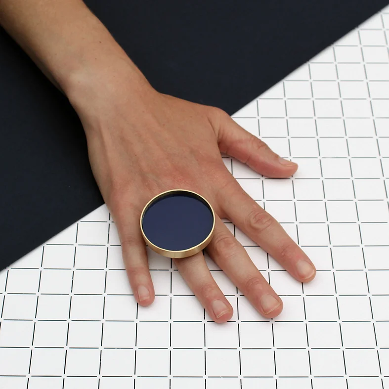 www.poppynorton.com - large circle ring with midnight acrylic (on model).jpg