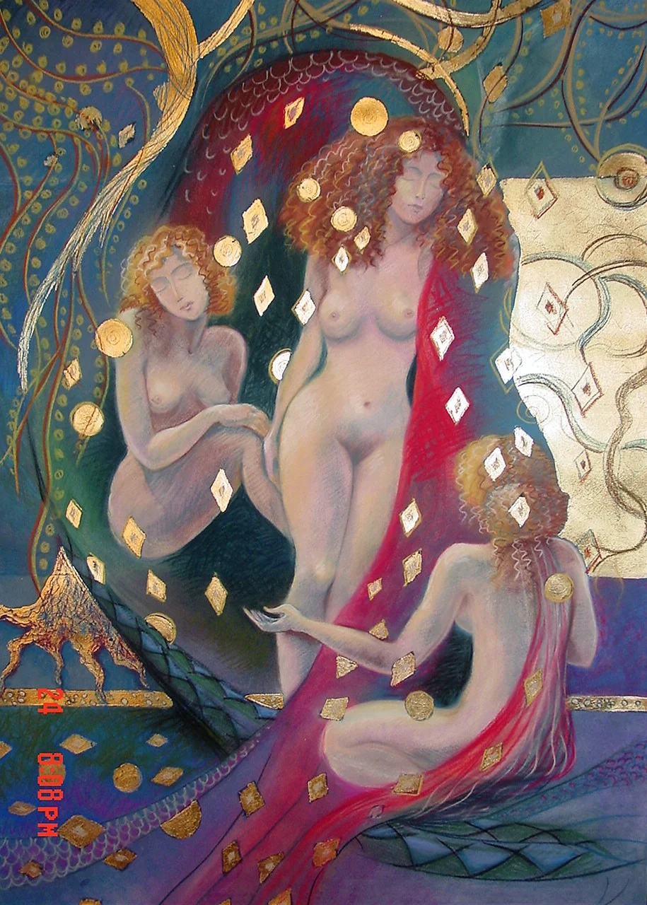  Three Gustav Graces, Mixed Media, Nupastel and Gold Leaf, 2008 