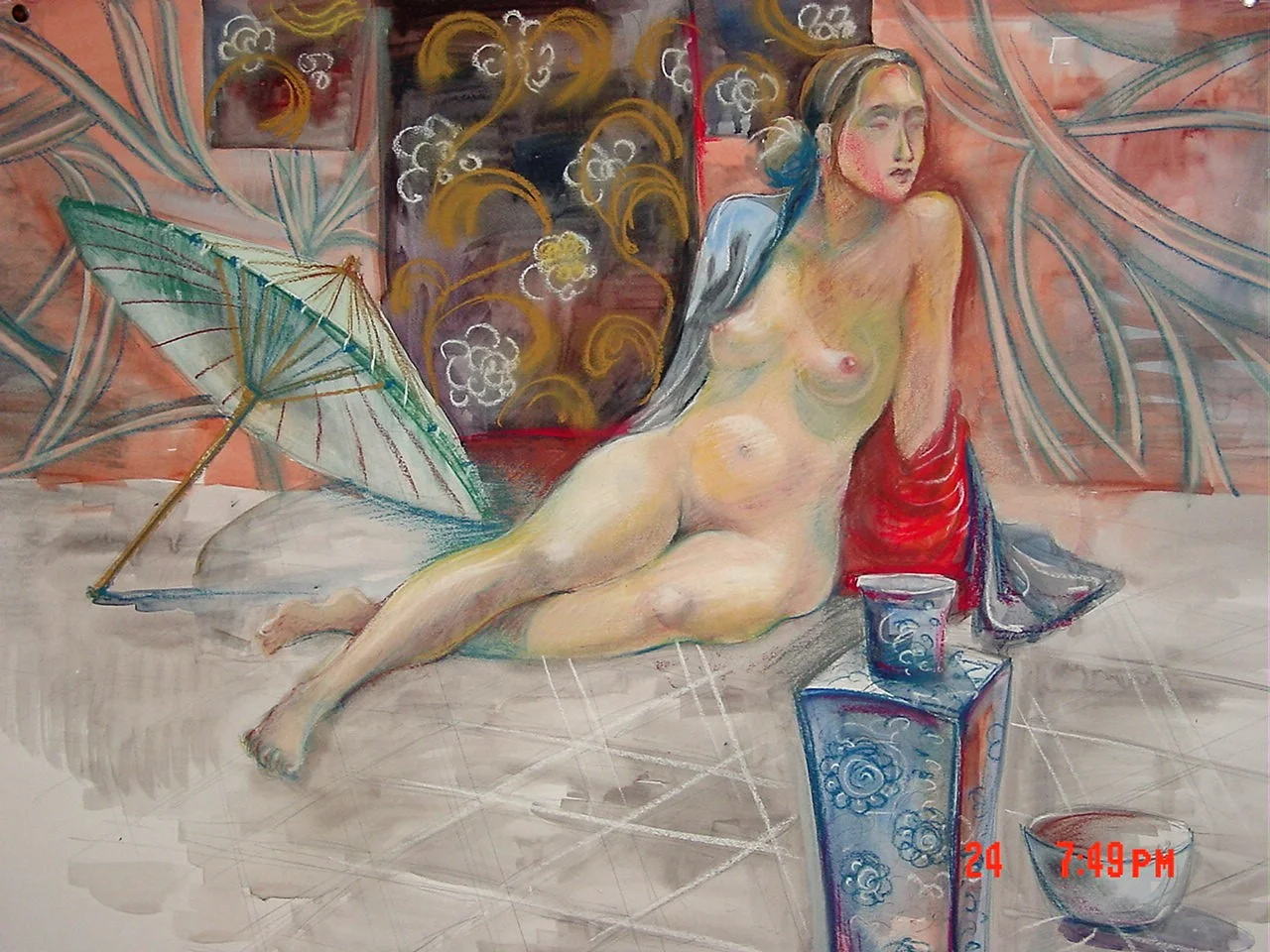  Nude with the Umbrella, Watercolotr and Nupastel, 2008 