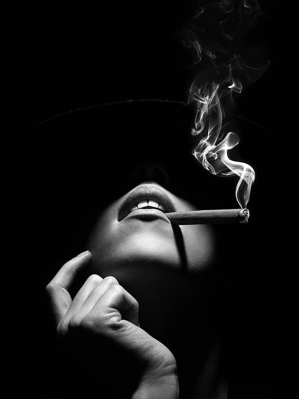 Woman smoking a cigar Art Print.png