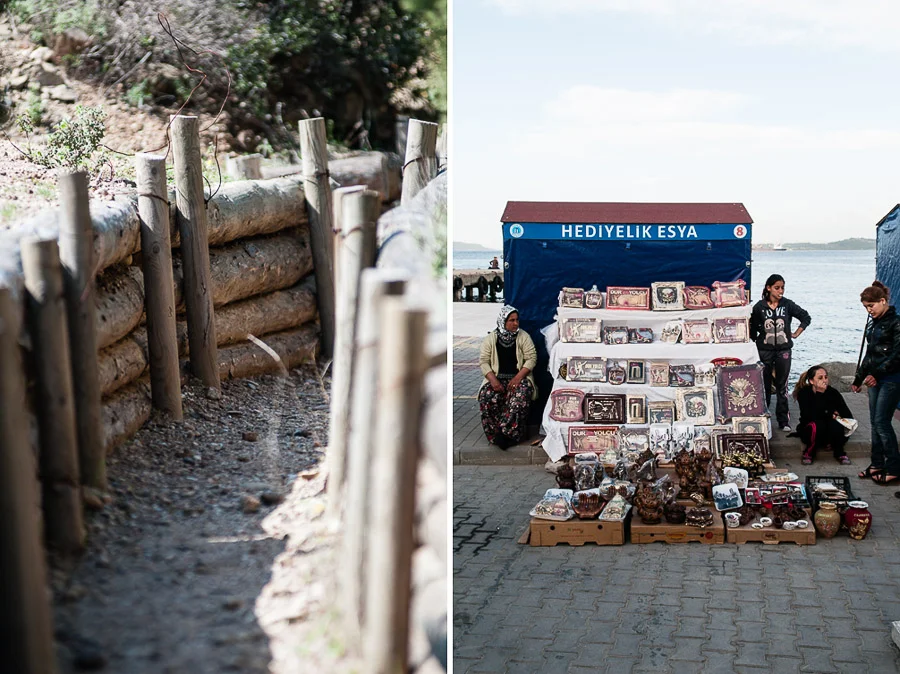 Turkish war memorial souvenirs for sale on the shores of Eceabat, Gallipoli Peninsula Historical National Park, Gallipoli Peninsula, Turkey.