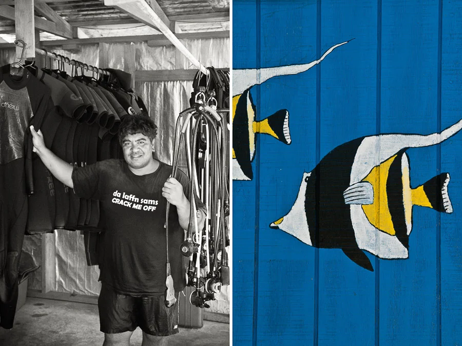 Dive Master and owner of Bubbles Below, Onu Hewett, Aitutaki Island, Cook Islands.