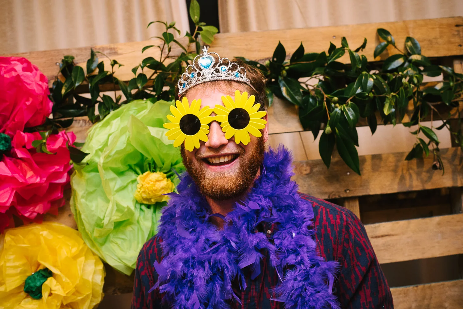 St Mary's Church Wedding Halswell, wedding guest in yellow glasses.