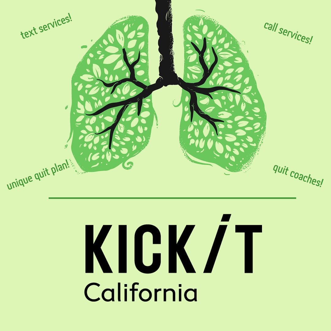 FREE quit services are available through Kick It CA: kick smoking, vaping, and smokeless tobacco with the help of science-based strategies. Go to kickitca.org to learn more! ✅