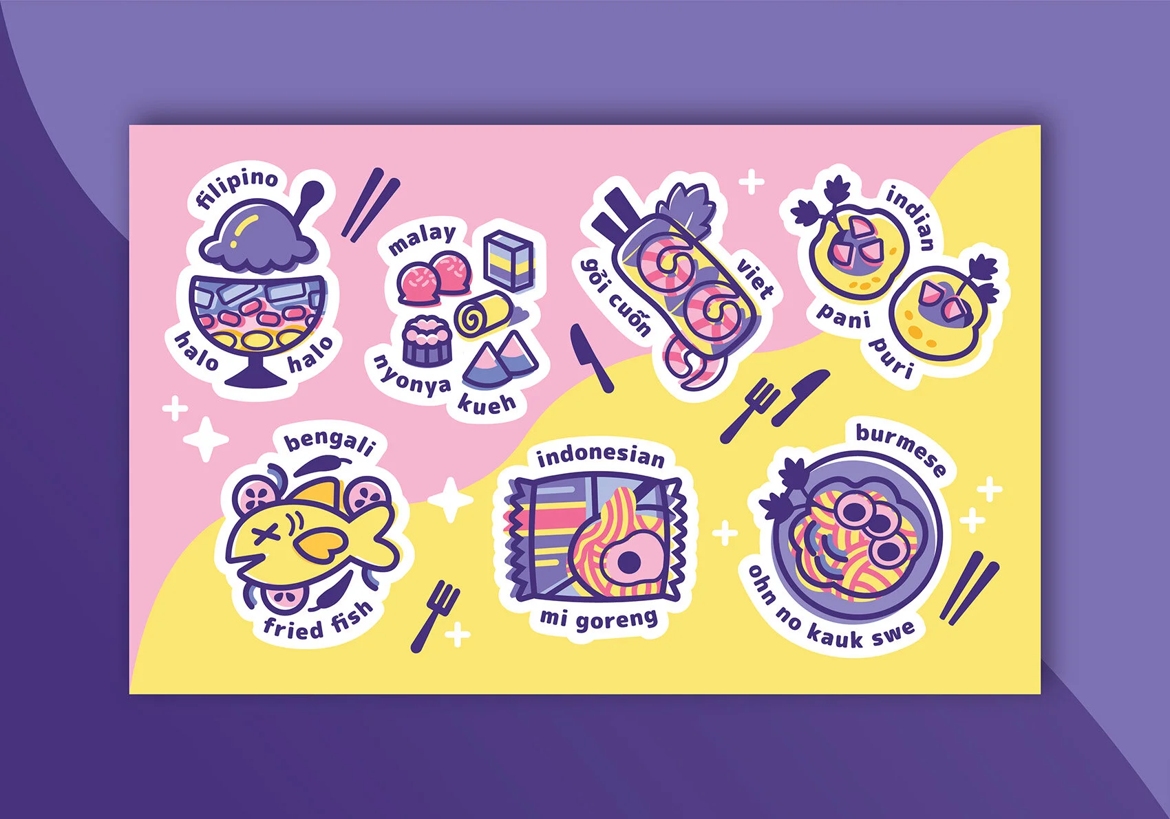 Sticker designs commissioned by the moderator of an online group with 5000+ international members called “Asian Creative Network”