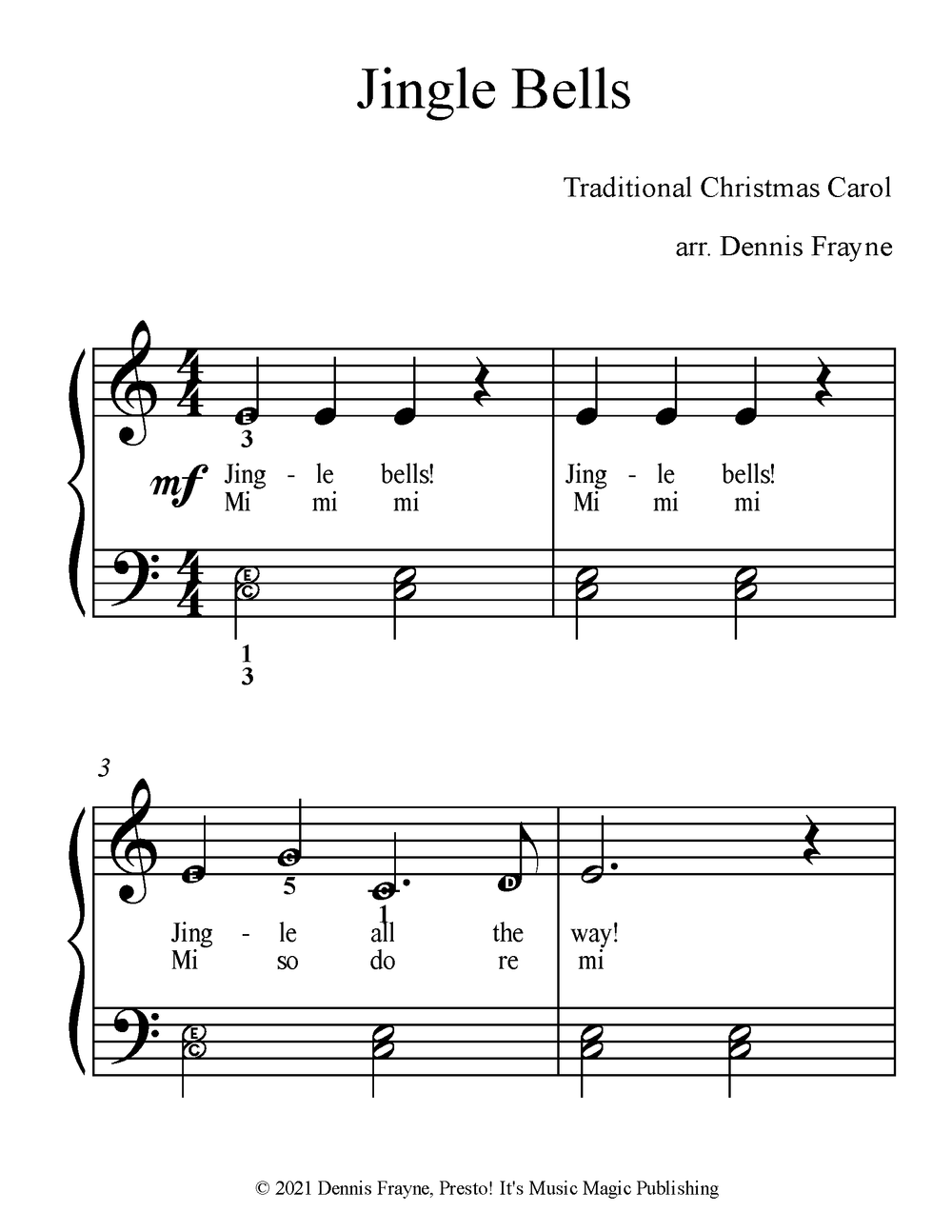 Jingle Bells Alpha Notes 5 finger - Easy Piano - Digital Sheet Music