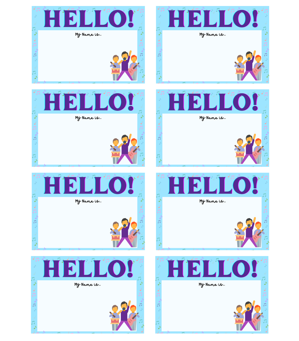 Band Blue JEM 1 - 40 Name Tags (5 Sheets of 8), 2-1/3 x 3-3/8 inch Rectangle — Presto! It's Music Magic Publishing