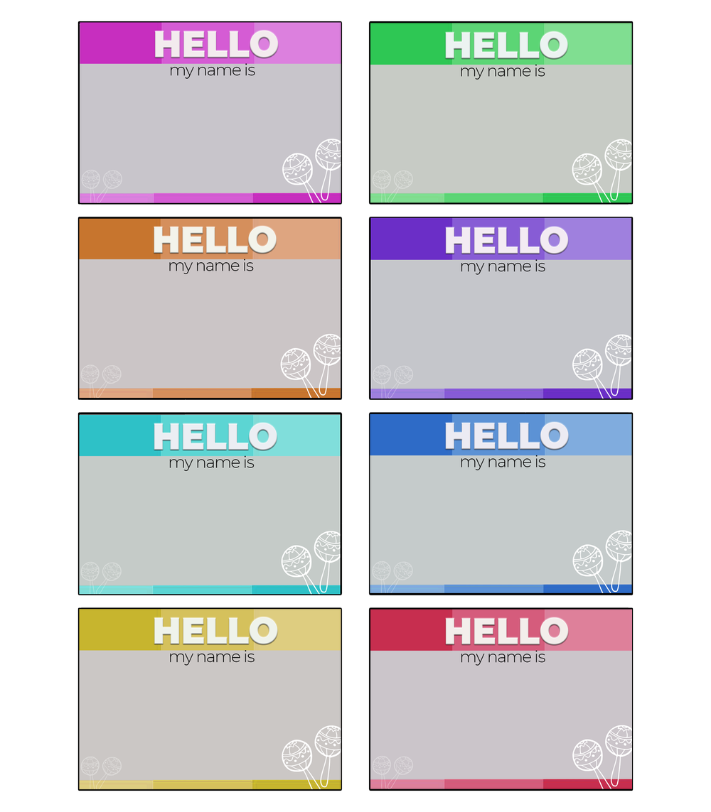 Maracas Colored JBB 1 - 40 Name Tags (5 Sheets of 8), 2-1/3 x 3-3/8 inch Rectangle — Presto! It's Music Magic Publishing