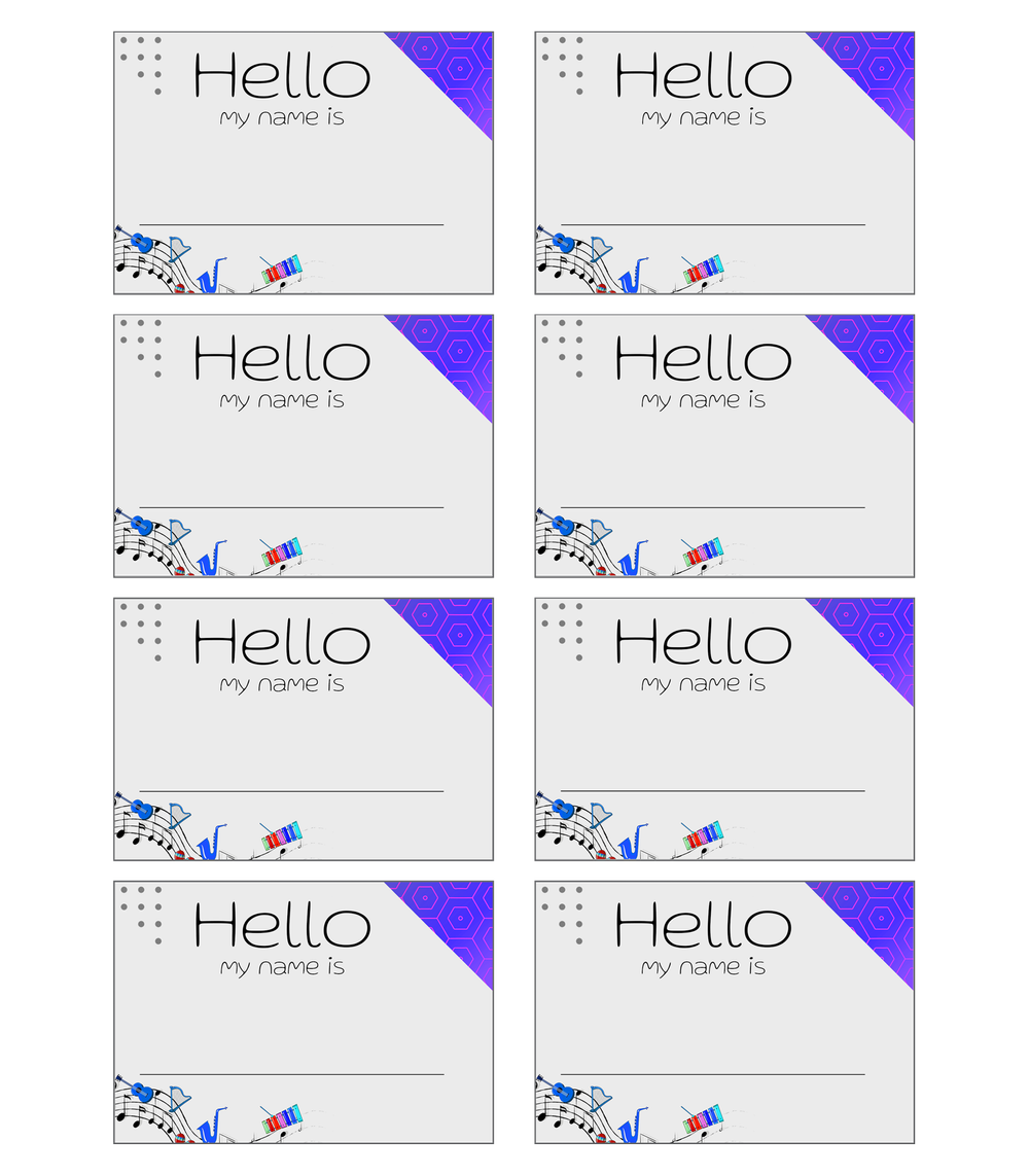 Musical Instruments Blue JBB 5 - 40 Name Tags (5 Sheets of 8), 2-1/3 x  3-3/8 inch Rectangle — Presto! It's Music Magic Publishing