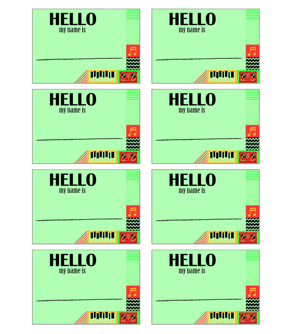 Music Green JBB 1 - 40 Name Tags (5 Sheets of 8), 2-1/3 x 3-3/8 inch Rectangle — Presto! It's Music Magic Publishing