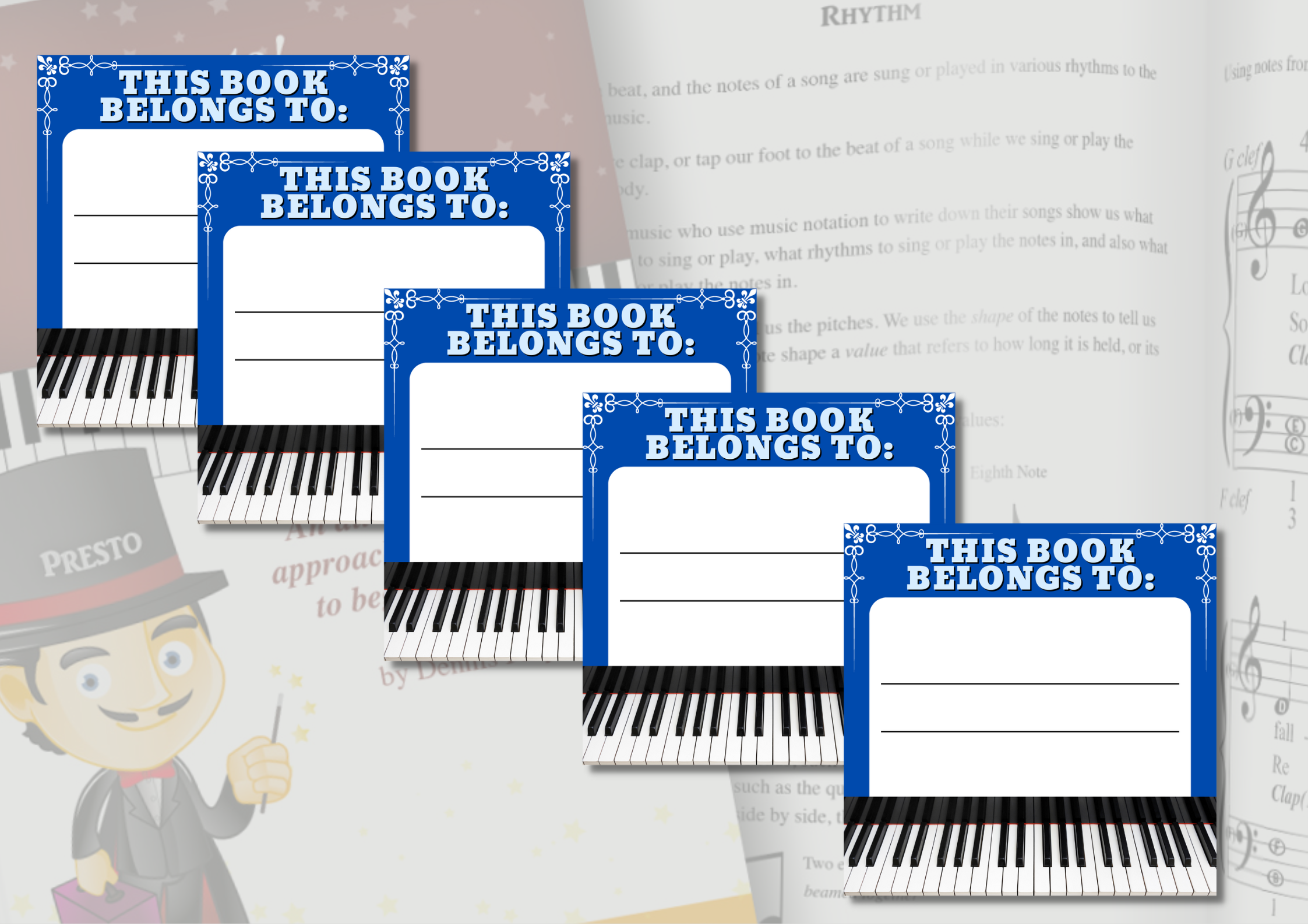 Piano Keyboard Blue JEM 1 Digital Template (PDF), 2x2 inch Square