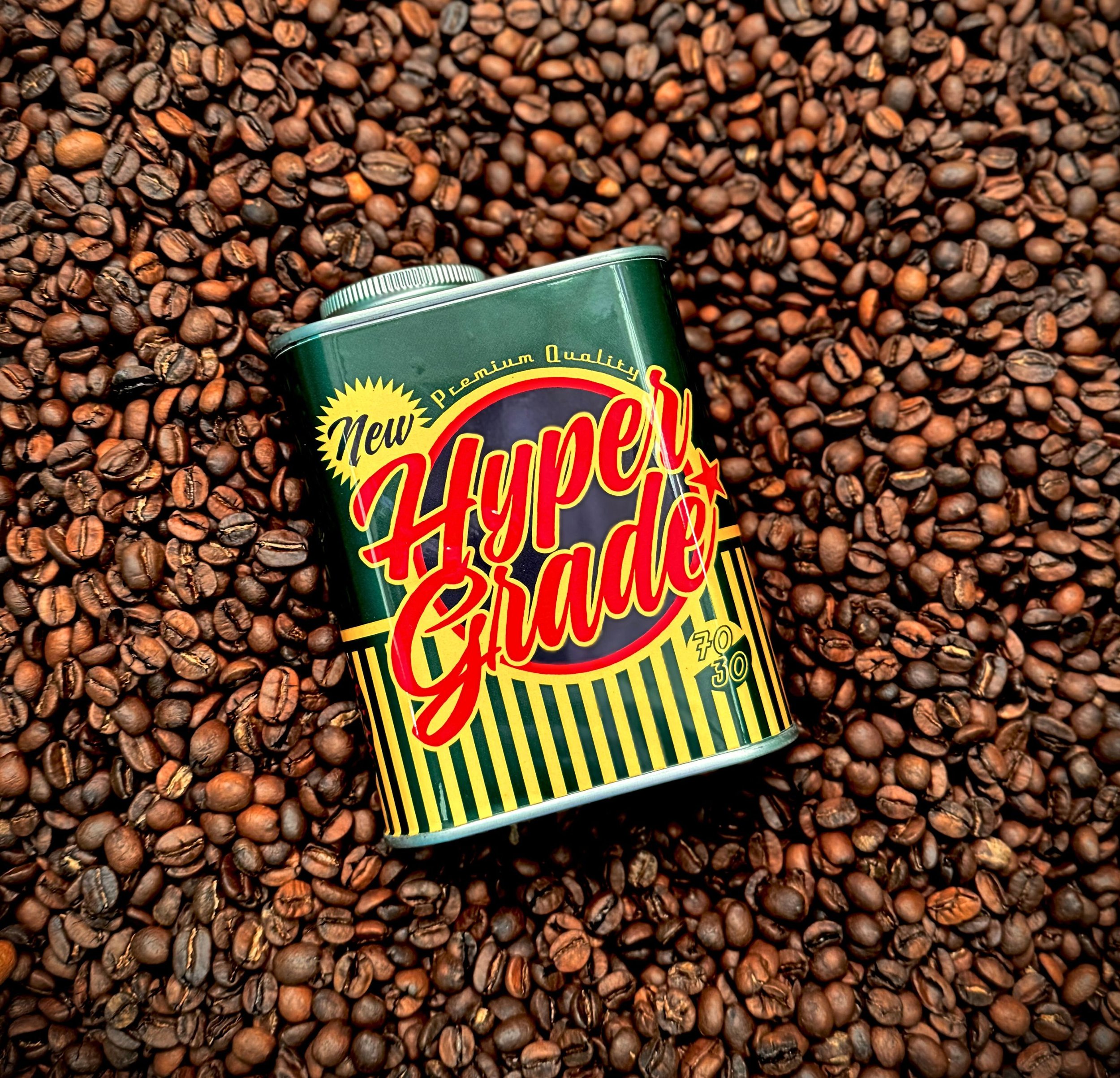 hypergrade coffee oilcan vintage coffeebeans