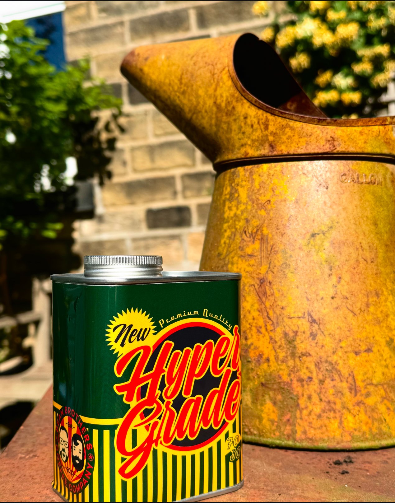 hypergrade coffee oilcan vintage garden