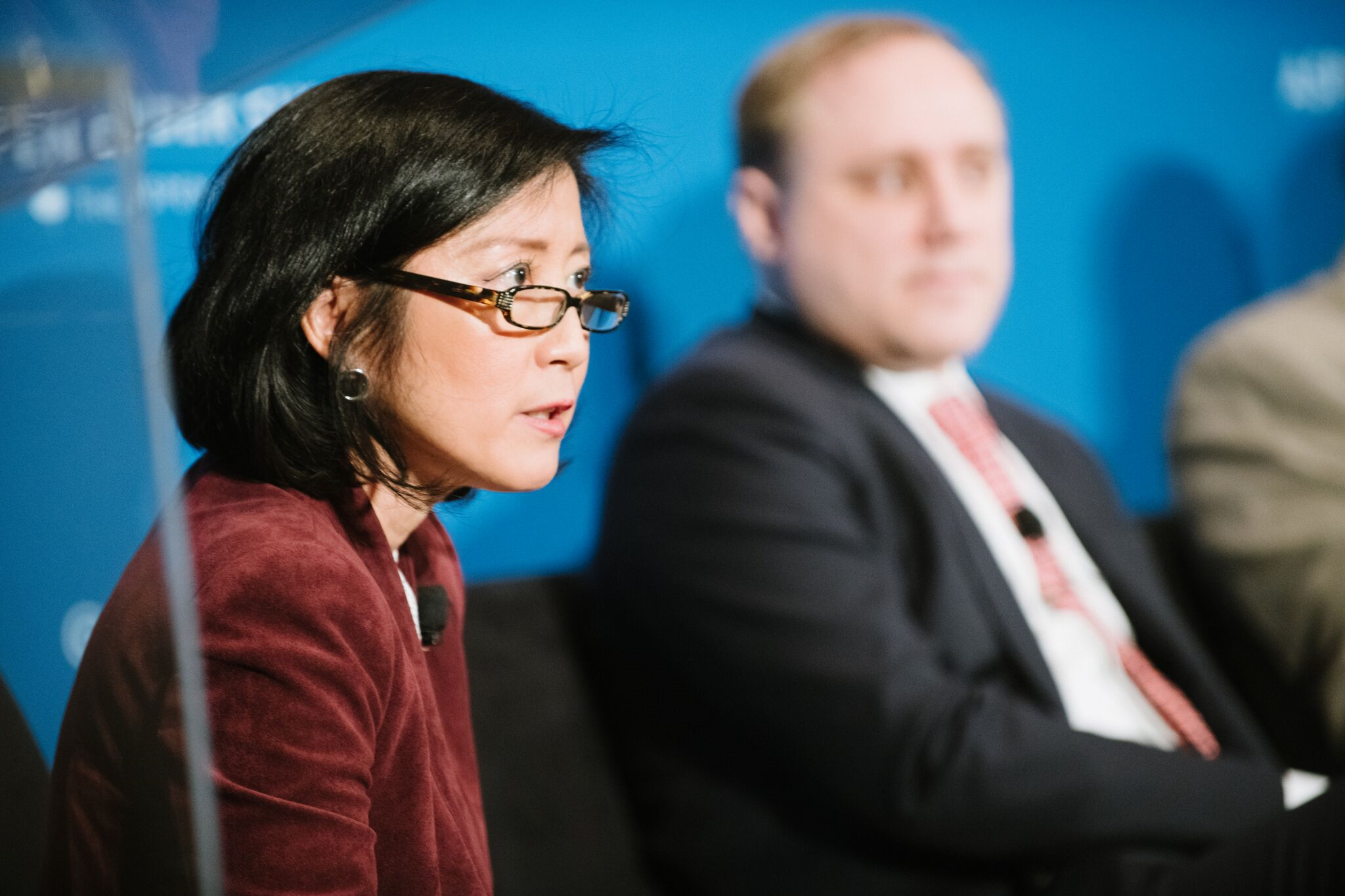 Ellen Nakashima, a Pulitzer Prize-winning national security journalist, moderating a panel at the 2018 Summit.