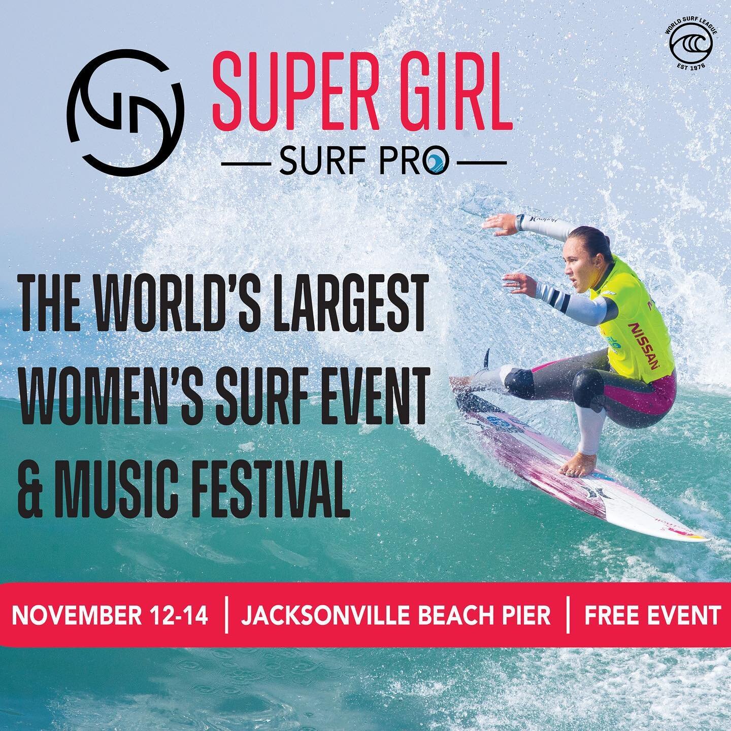 This weekend, head out to the @supergirlpro at the Seawalk Pavilion in Jacksonville Beach for 12 FREE performances, including powerful female musicians like @theanniedukes, a surf competition and a DJ competition, with our very own @swaydifeo as a ju