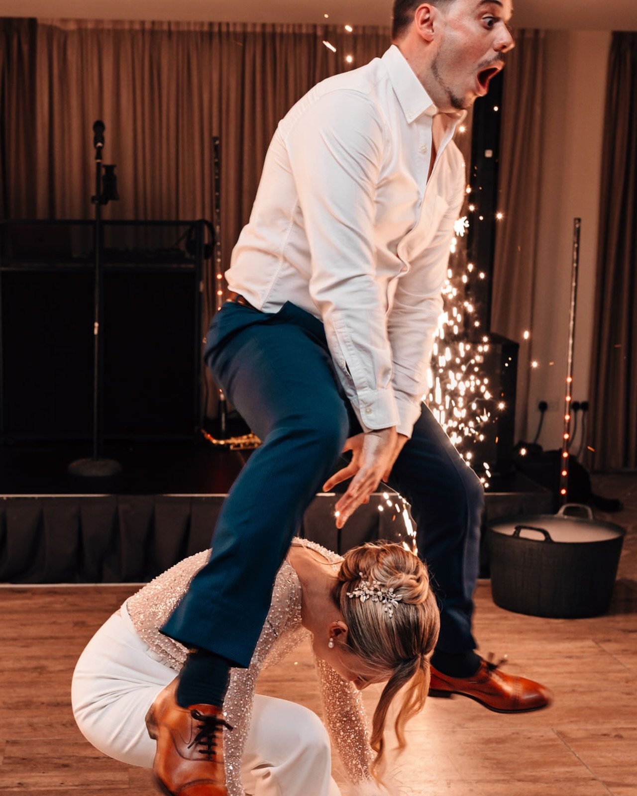 PSA 📣
@lottiehaighhair is now Leap Frog Approved! 

Absolutely love this action shot of E on her big day captured by @abbie_sizer_photography

Venue @grantleyhall_ 
Make Up @emilymiller_makeup 

#wedding #weddingday #weddingjumpsuit #weddinghair #we