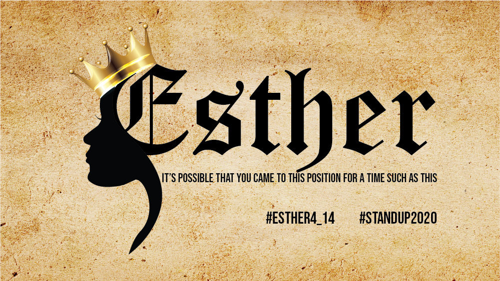 'Esther' is written in an old script font. The profile of a woman can be seen with a crown adorning her head.