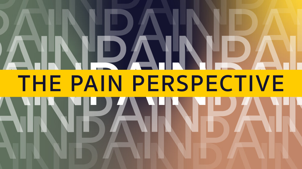 'The Pain Perspective' is written across the image. The word 'Pain' ripples through the background