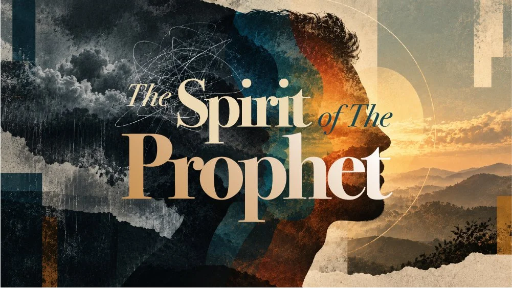 A person's head is glowing while clouds erupt from the back. 'The spirit of the Prophet' is super imposed