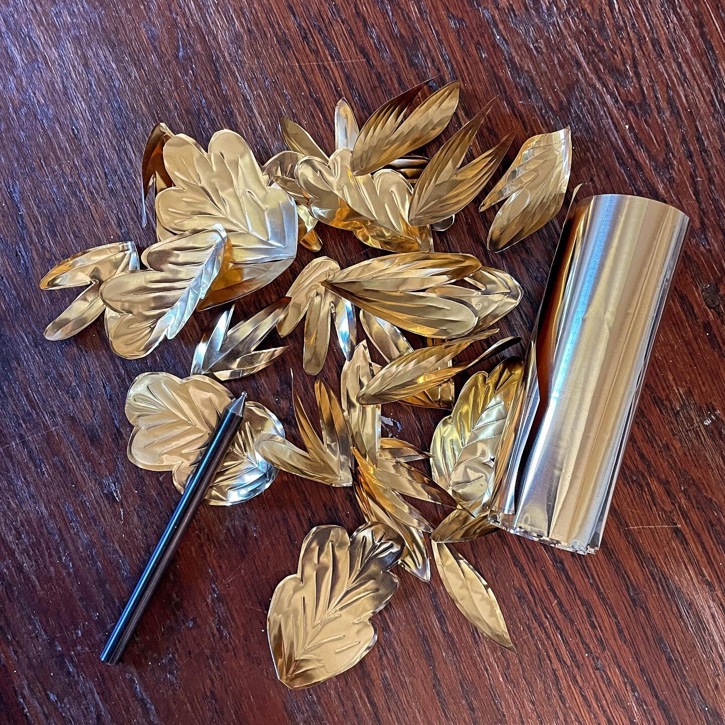 Lots of brass leaves on my desk today. Think I&rsquo;ll add these to my wreath or garland later.
