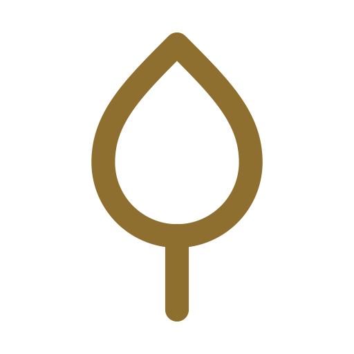 Stylized brown leaf icon on a transparent background.