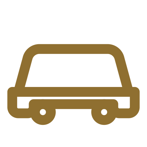 Simple brown icon of a car viewed from the front.