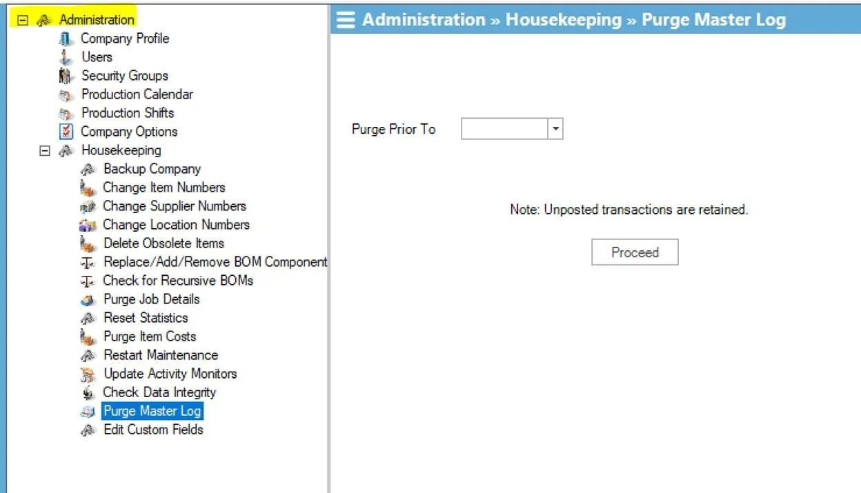 Purging Closed/Old Data in MISys Manufacturing Software — Central