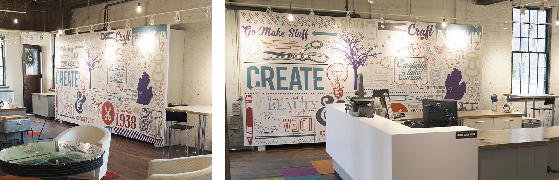  A mural created for The Craft Outlet, a craft supply store located in an urban part Grand Rapids, MI. 