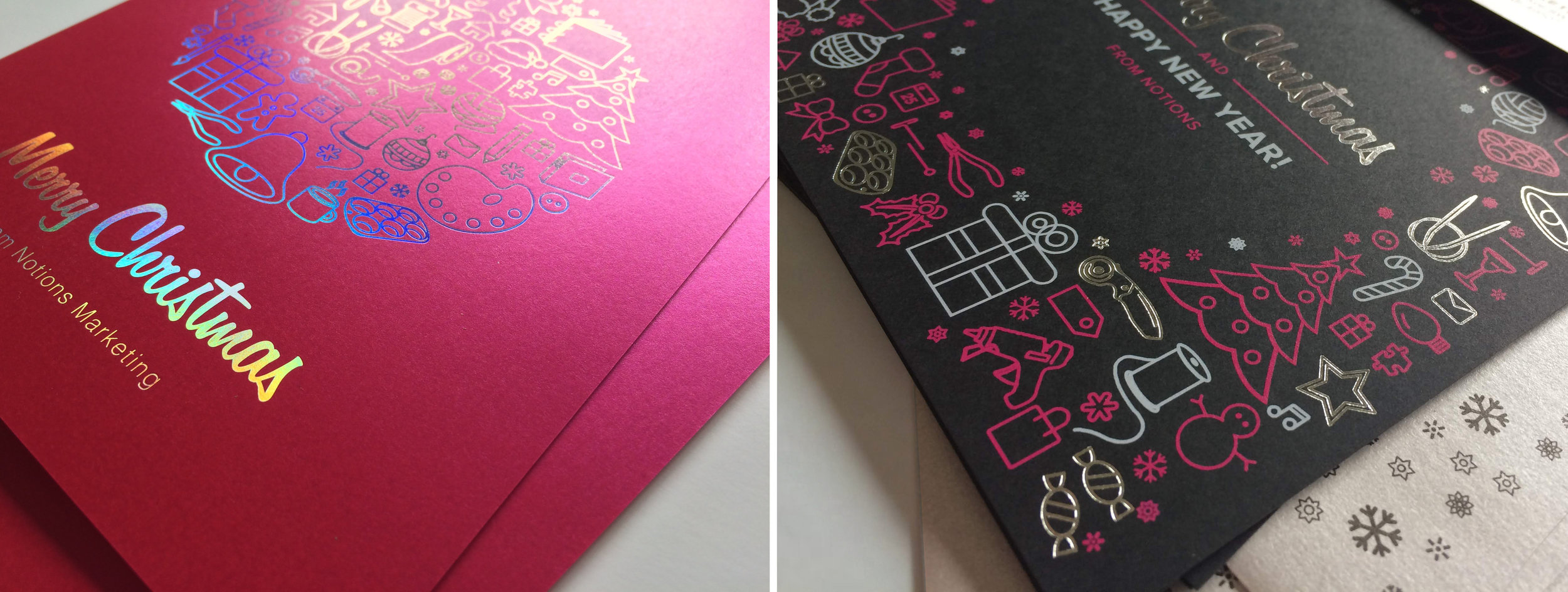  A sampling of corporate Christmas cards I’ve designed over the years. I selected some unique paper stocks and applied a few printing techniques (foil, etc.) to add dimension. 