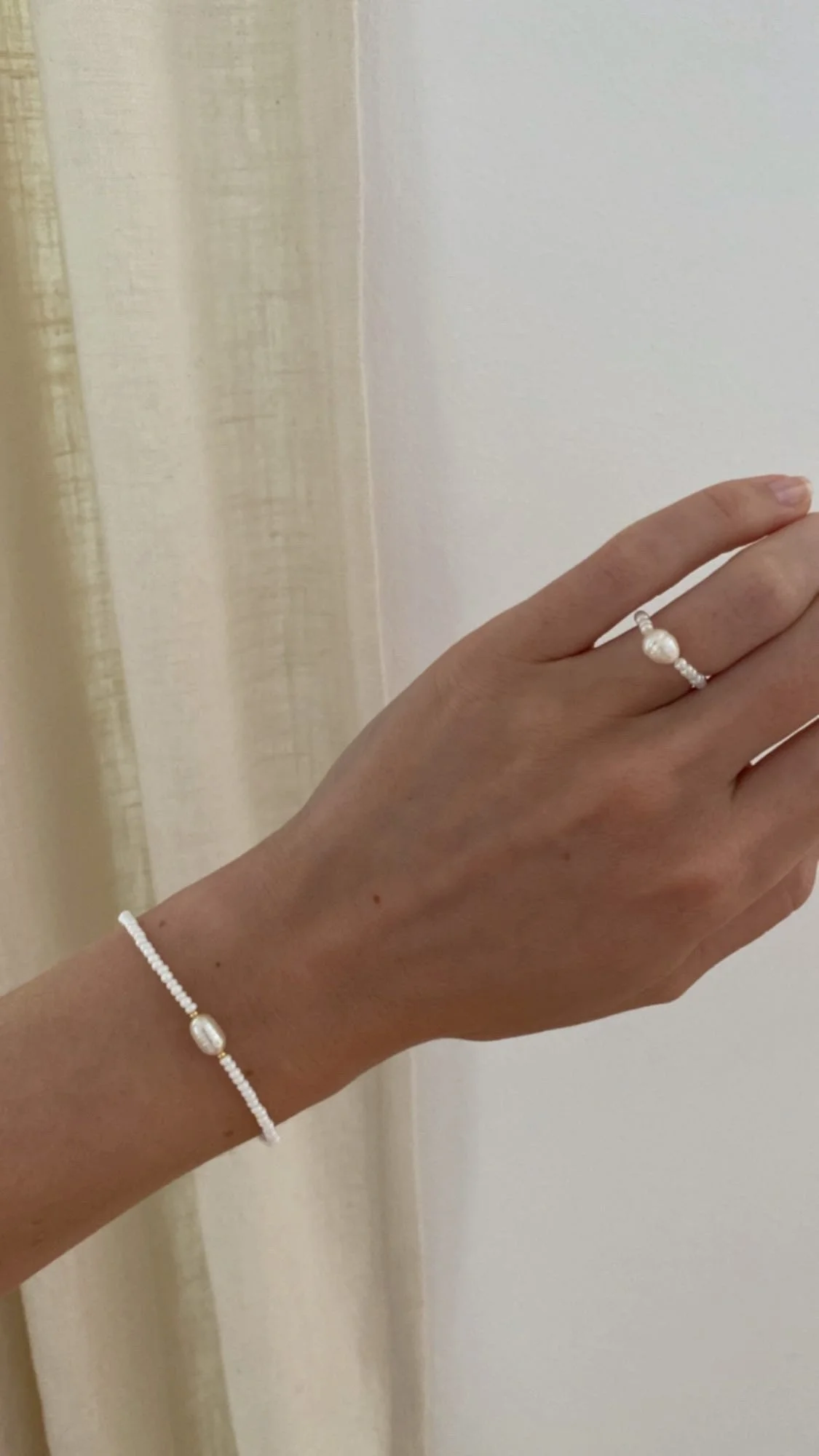 JOYEM Handmade Pearl Ring Bracelet Set