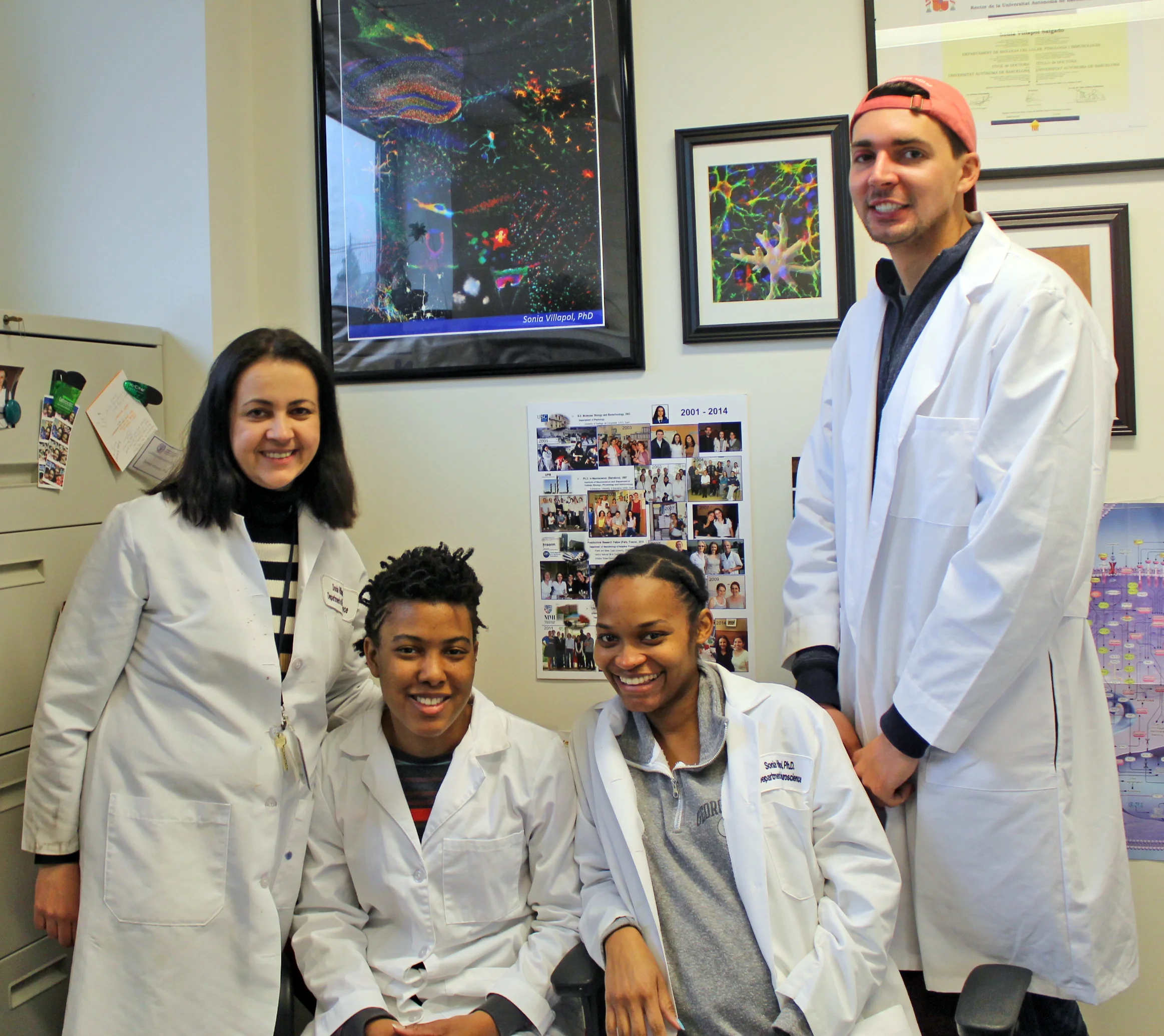 Villapol Lab, May 2017 (Georgetown University, Washington D.C.) (left to right; Sonia Villapol, Leah Benton, Kershina George, and William Furlow)