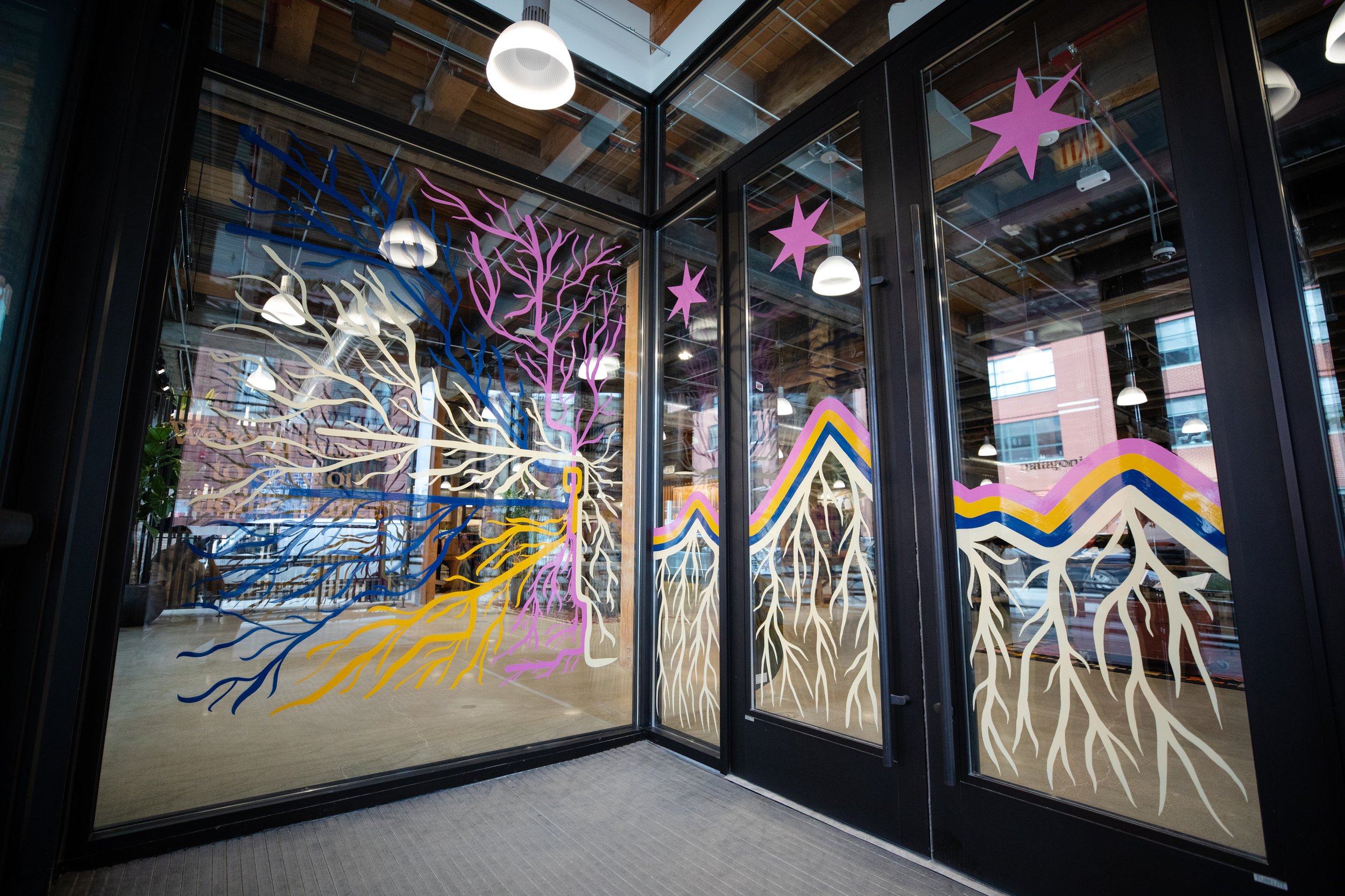 Patagonia Chicago Entrance Vestibule Mural on Windows