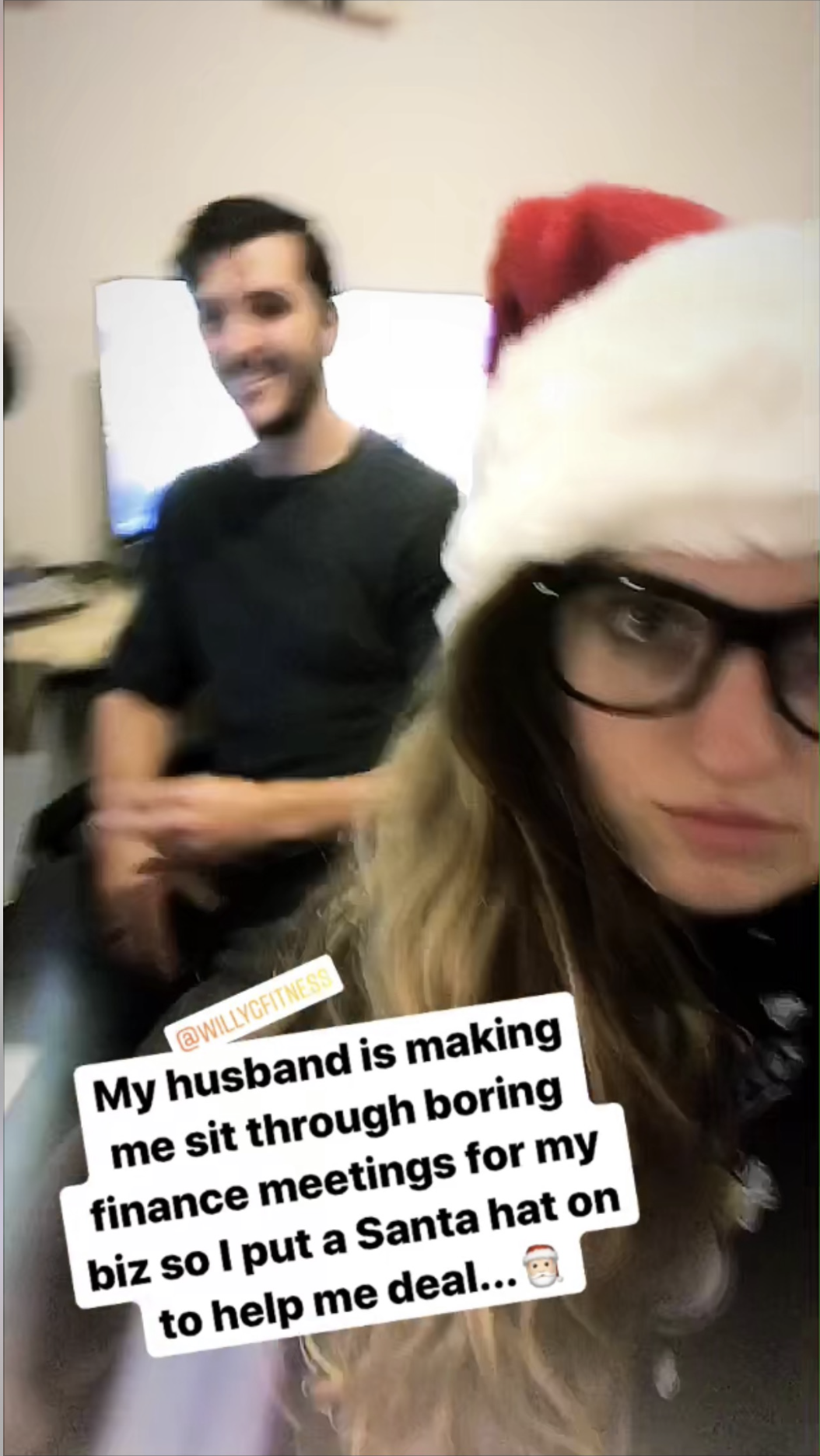 a super blurry screenshot of a Boomerang of my husband and I being ourselves