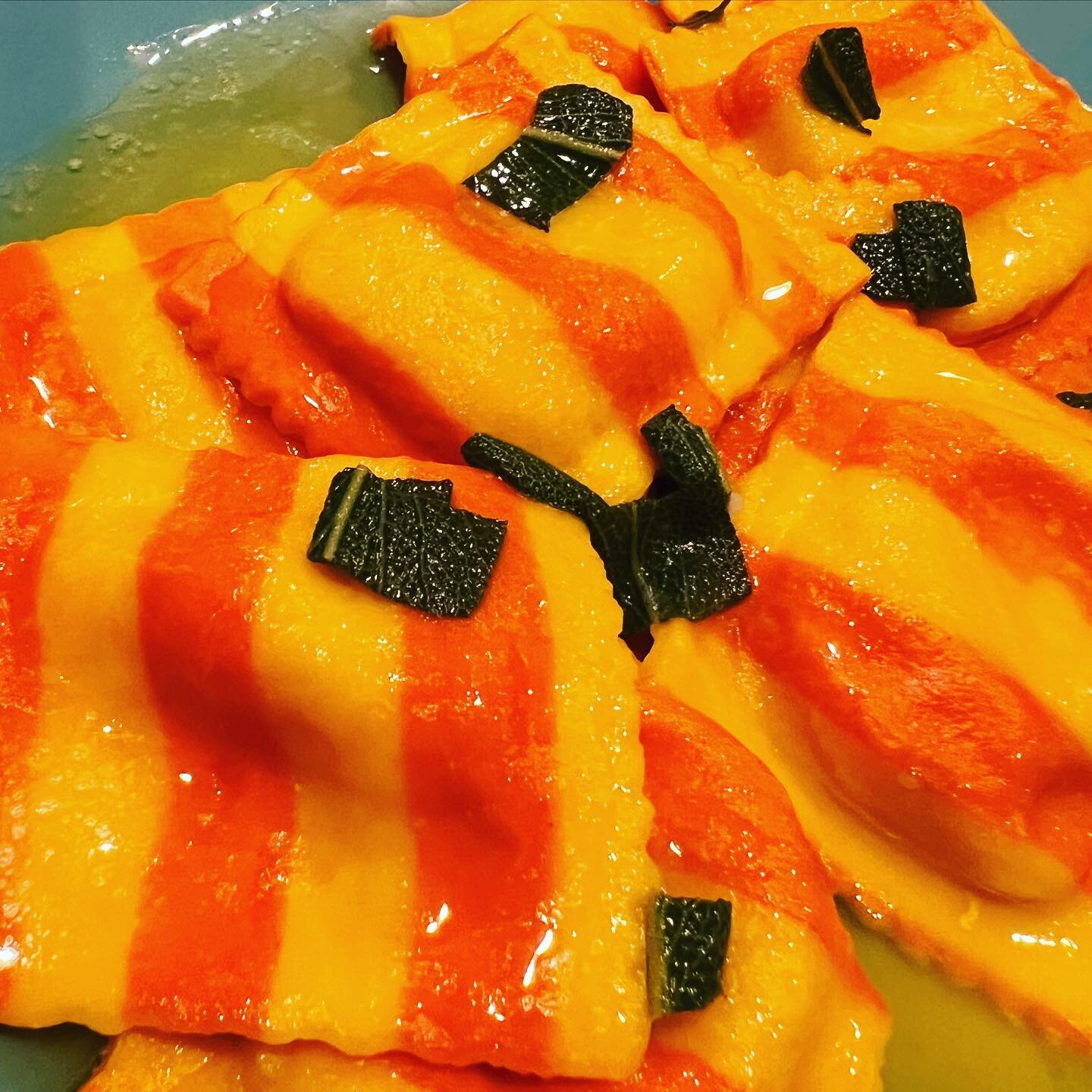 Butternut Squash ravioli with a sage brown butter sauce