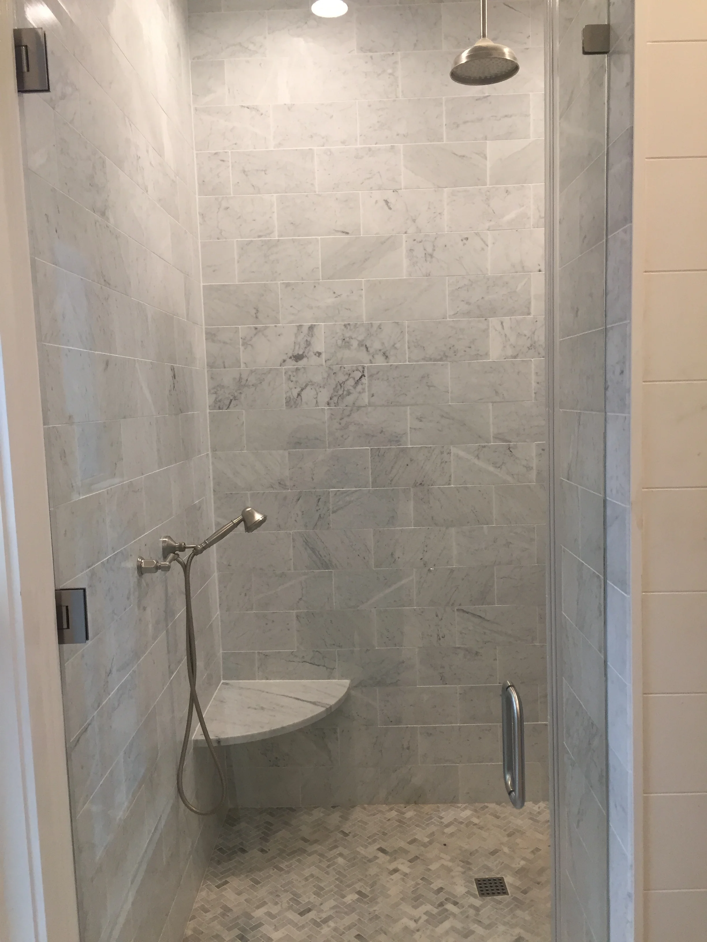 Marble Shower with Glass Door Remodel/New Construction 