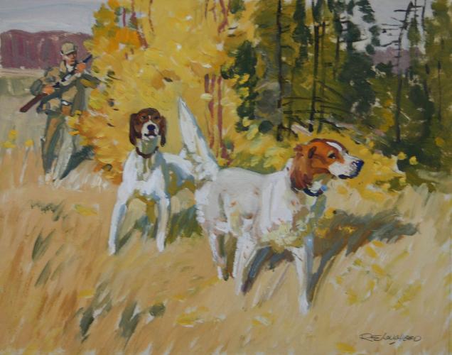 "Pointer On A Covey Of Birds"