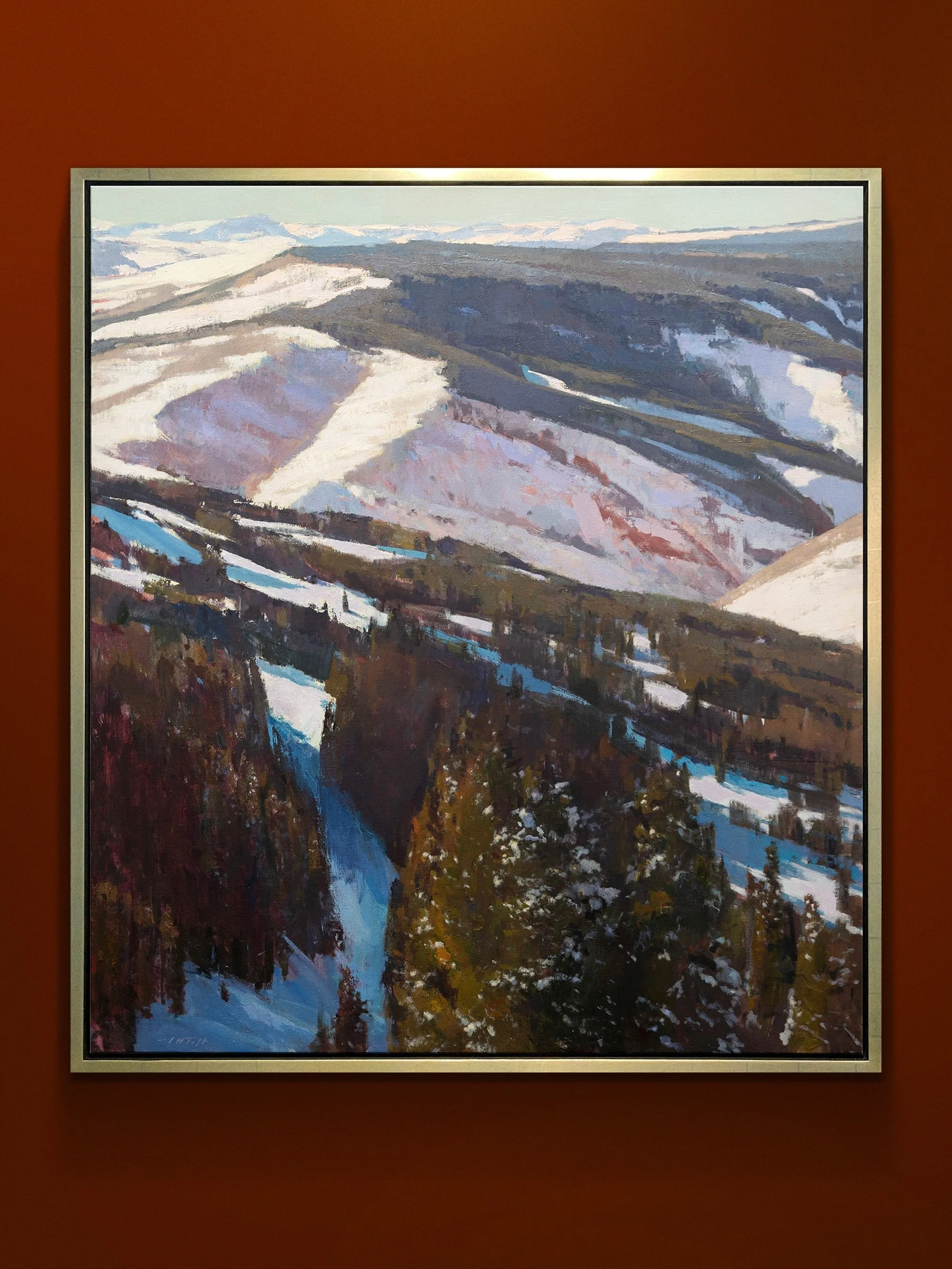 John Taft&rsquo;s &ldquo;Blue Horizon&rdquo; offers a stylish contrast to our rising Spring temperatures. Who needs AC in the gallery when you&rsquo;re still lucky to have such strong representations of the winter? 
#fineart #oilpainting #landscape #