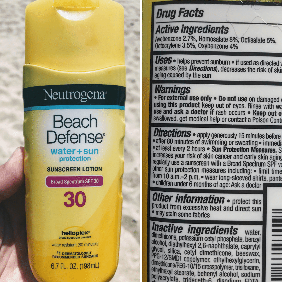 Neutrogena sunscreen also contains Avobenzone and Oxybenzone, two chemicals now known to be absorbed into the bloodstream through your skin.