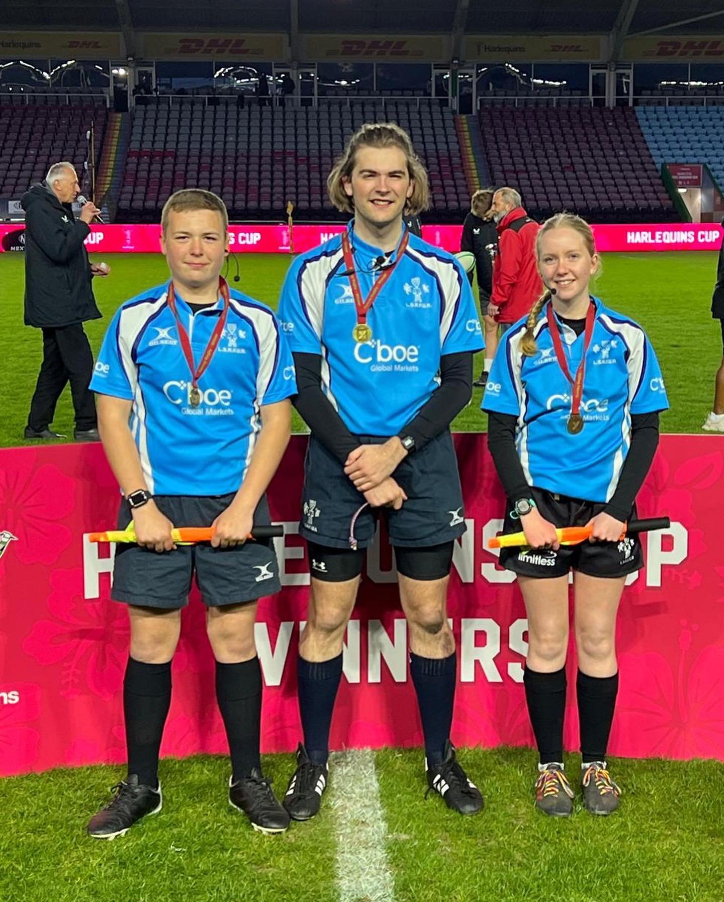 Day 3 of the Surrey Quins Final week done and dusted! 
U18 Boys final team of 3 -
REF: Eddie Matthews
AR1: Natalie Gregory
AR2: Morgan Softley

Behind the scenes, we have mentors helping these young talents - without the mentors, we won&rsquo;t have 