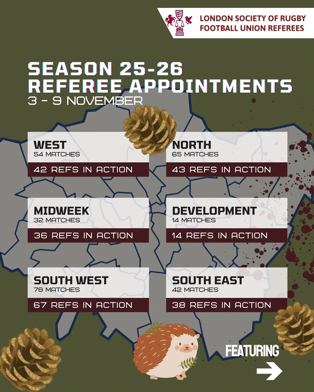 🍁 LEAGUE RUGBY IS BACK🍁 

After a couple of weeks of rest weekends, and as the nights are getting longer, the rugby doesn&rsquo;t stop!

We will also take a minute to remember all those for Remembrance Sunday. Lest we forget 🌹

With over 240 refs 